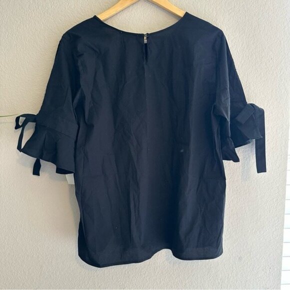 14th & Union Black Slit Sleeve Bow Blouse XL NWT Elegant Office Chic - Picture 3 of 9